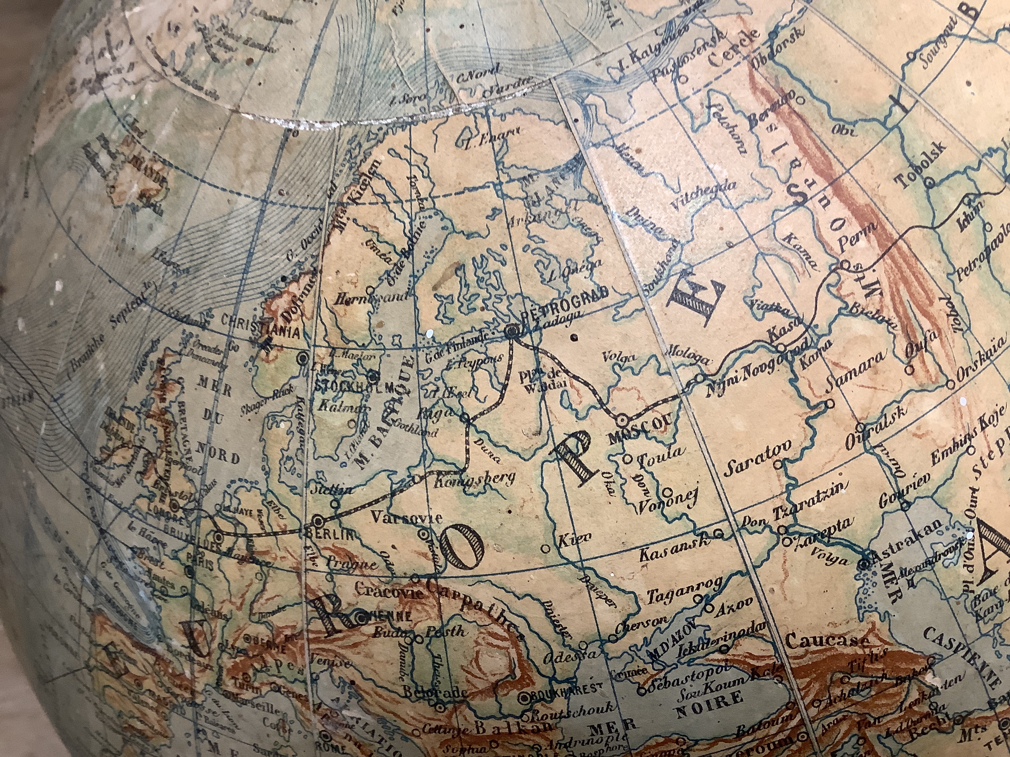 A French physical globe, on cast metal stand, c.1920, 60cm high (Petrograd 1914-24)
